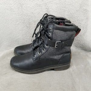 UGG Women\'s Black Leather & Gray wool Lace-Up Ankle Boots -sz9 Black UGG Leather Boots for Women for sale - eBay main image 2